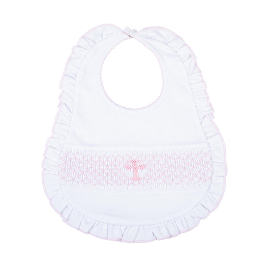 Magnolia Baby Blessed Smocked Ruffle Bib - Pink