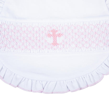 Magnolia Baby Blessed Smocked Ruffle Bib - Pink