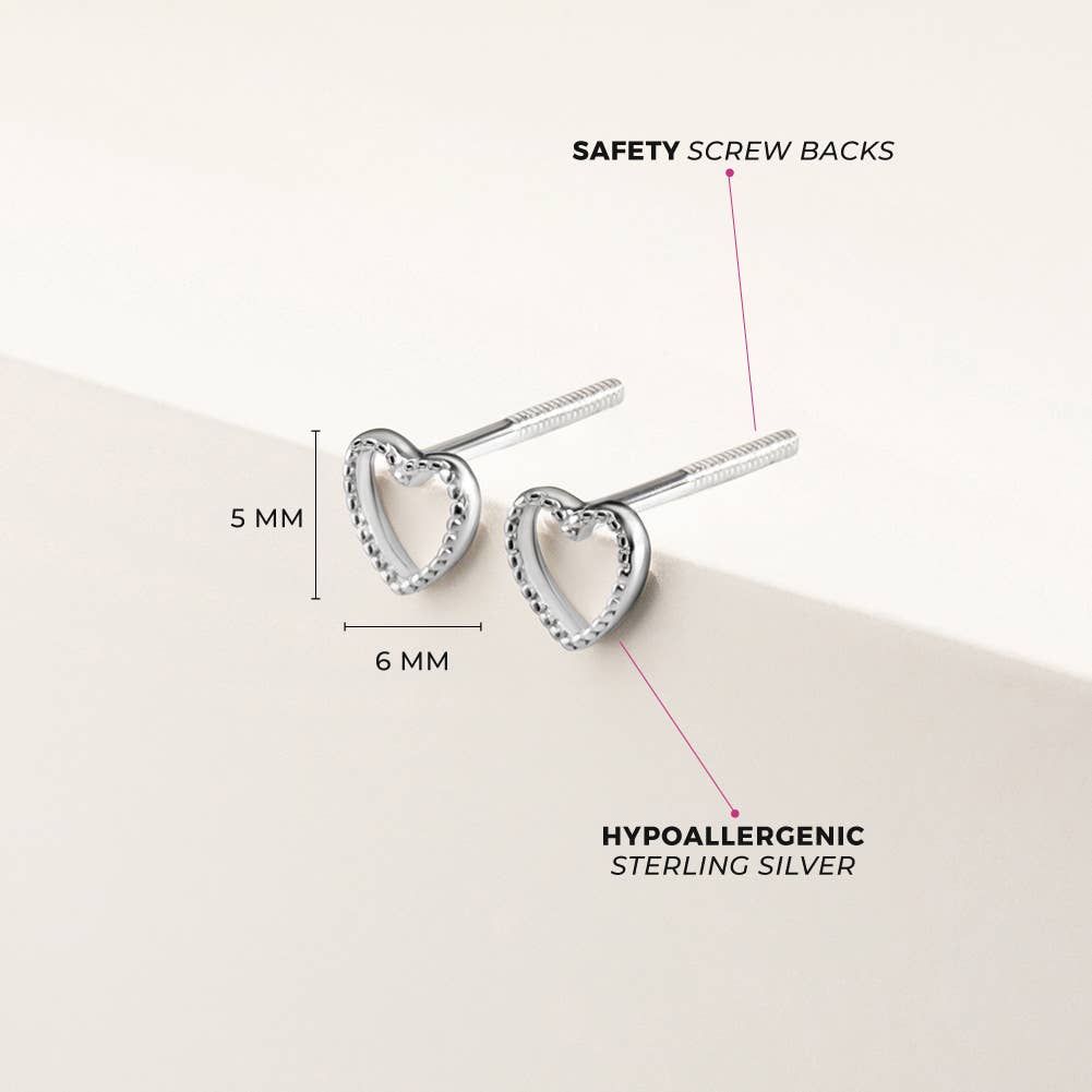 In Season Jewelry - Tiny Open Heart 4mm Baby Toddler Earrings - Sterling Silver