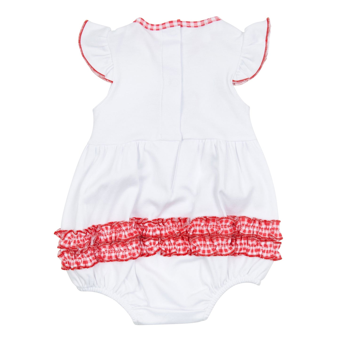 Magnolia Baby Red, White, and Yum! Applique Red Ruffle Flutter Sleeve Bubble