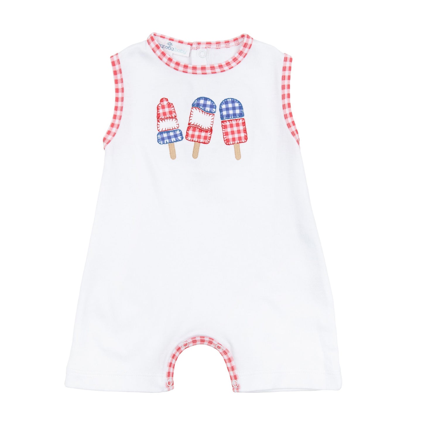 Magnolia Baby Red, White, and Yum! Applique Red Sleeveless Short Playsuit