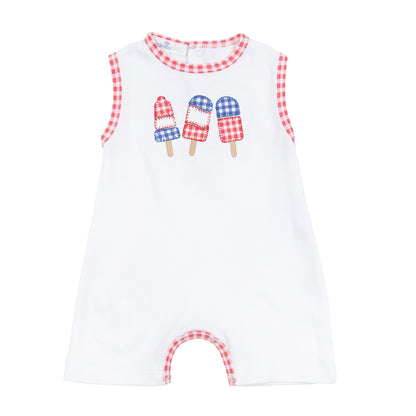 Magnolia Baby Red, White, and Yum! Applique Red Sleeveless Short Playsuit