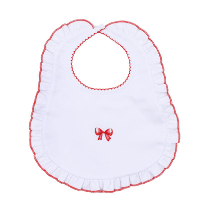 Magnolia Baby Scarlett Bows Embroidered Ruffle Bib O/S