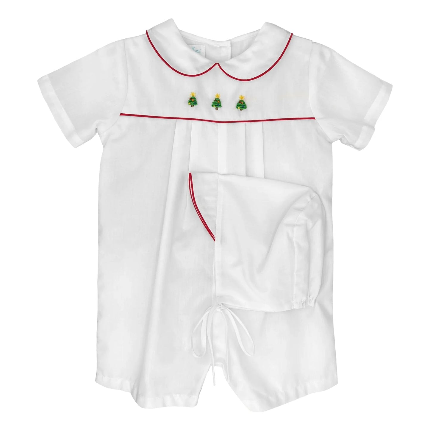 Petit Ami Christmas Embroidered Boys Romper