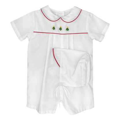 Petit Ami Christmas Embroidered Boys Romper