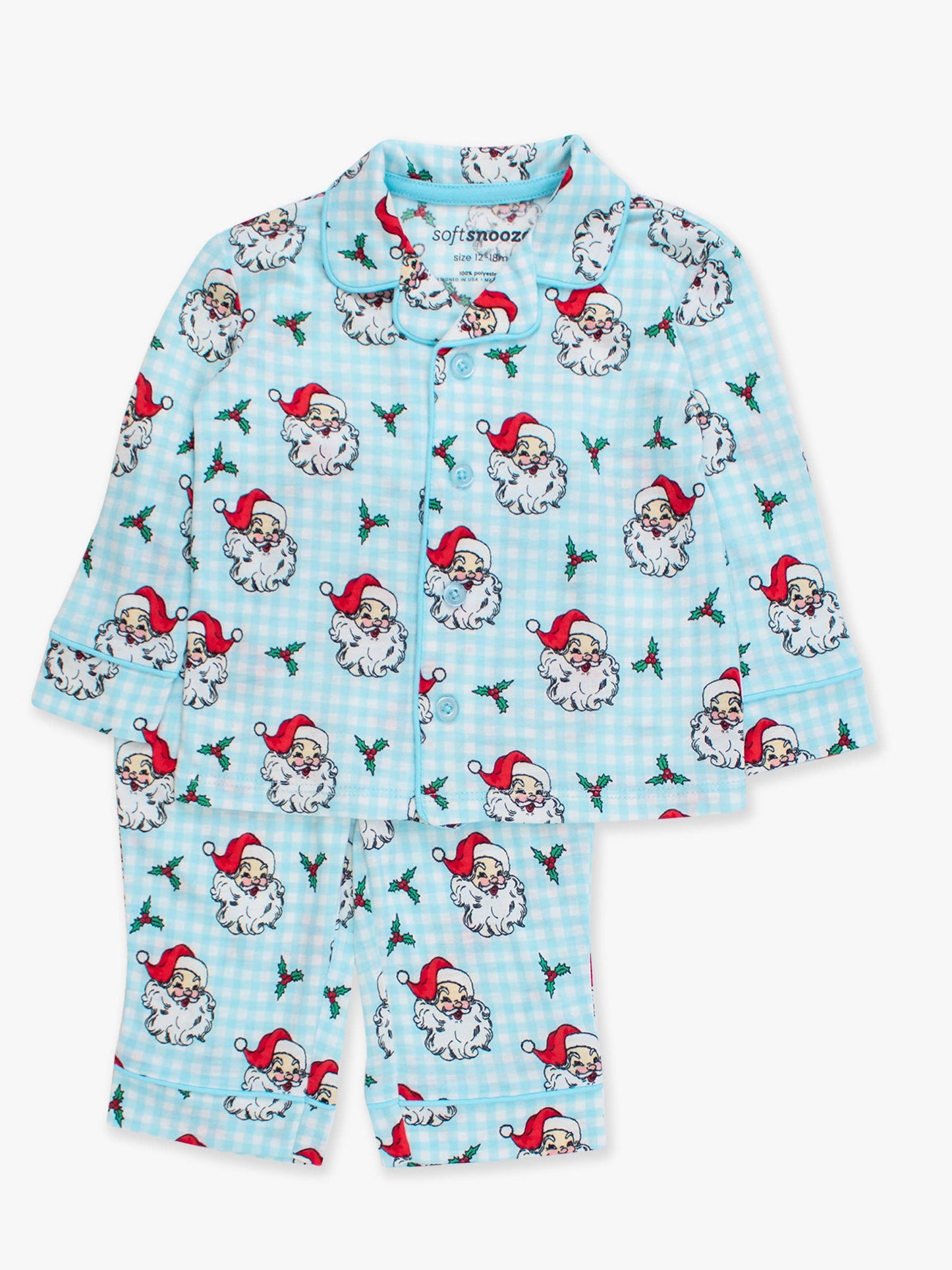RuffleButts + RuggedButts - SoftSnooze™ Boys Blue Dear Santa Long Sleeve Button Up Pajama Set