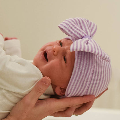 Ily Bean Stella Purple and White Striped Hospital Hat Newborn