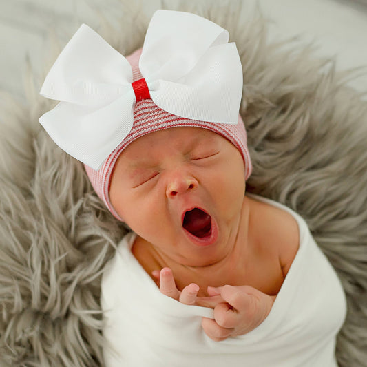 www.ilybean.com - Jolly Red Bow Red or Striped Hat White Bow Newborn Girl hat
