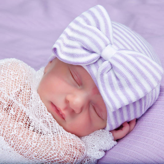 Ily Bean Stella Purple and White Striped Hospital Hat Newborn
