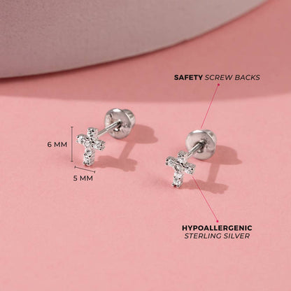 In Season Jewelry - Delicate Cross 6mm Baby / Toddler Earrings - Sterling Silver