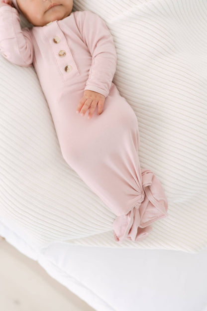 Stroller Society - Newborn Knotted Baby Gown, Bow, Hat Set - Baby Clothes Girl