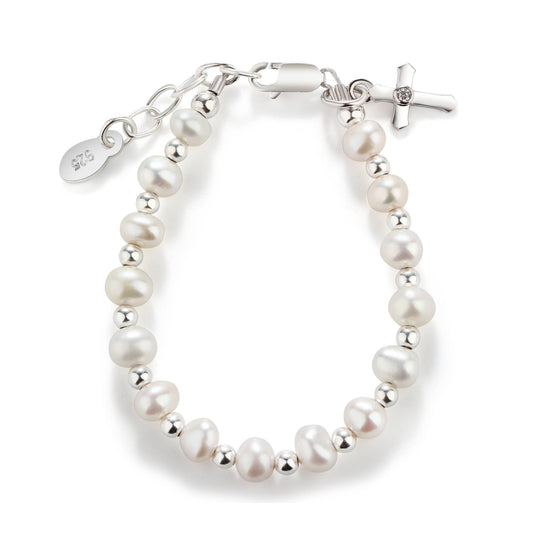 Cherished Moments - Girls Silver Baby Cross Bracelet Baptism & Communion Gift