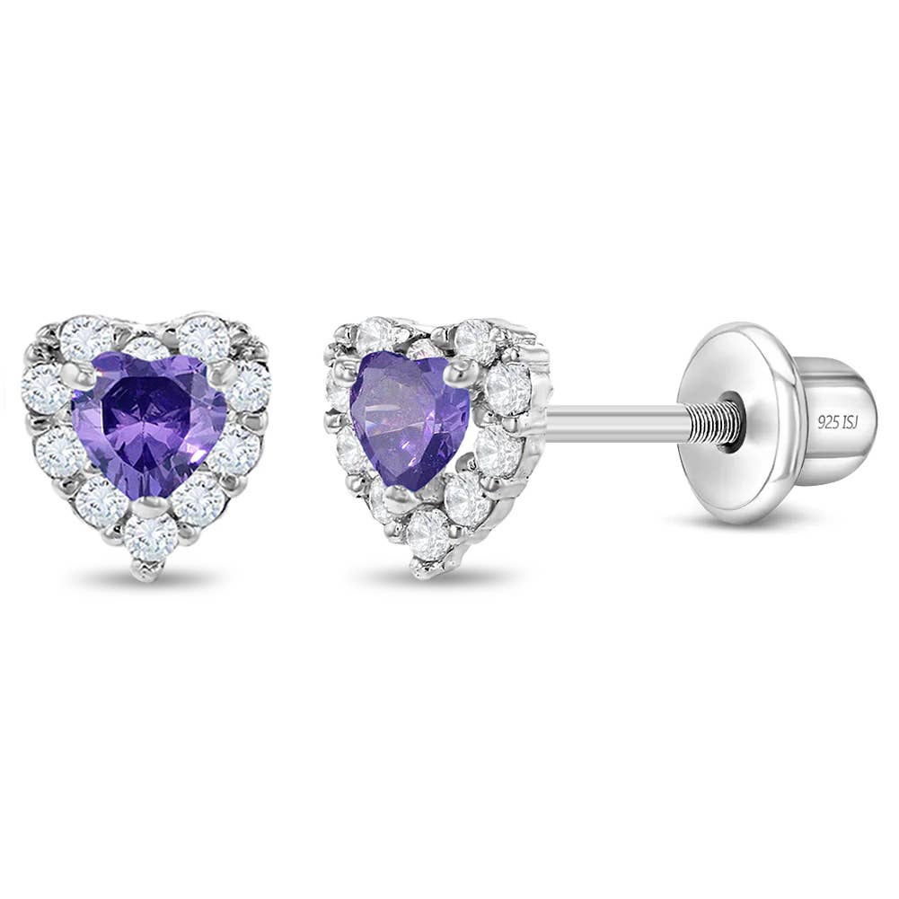 In Season Jewelry - Princess Heart CZ Baby / Toddler Earrings - Sterling Silver