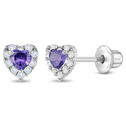 In Season Jewelry - Princess Heart CZ Baby / Toddler Earrings - Sterling Silver