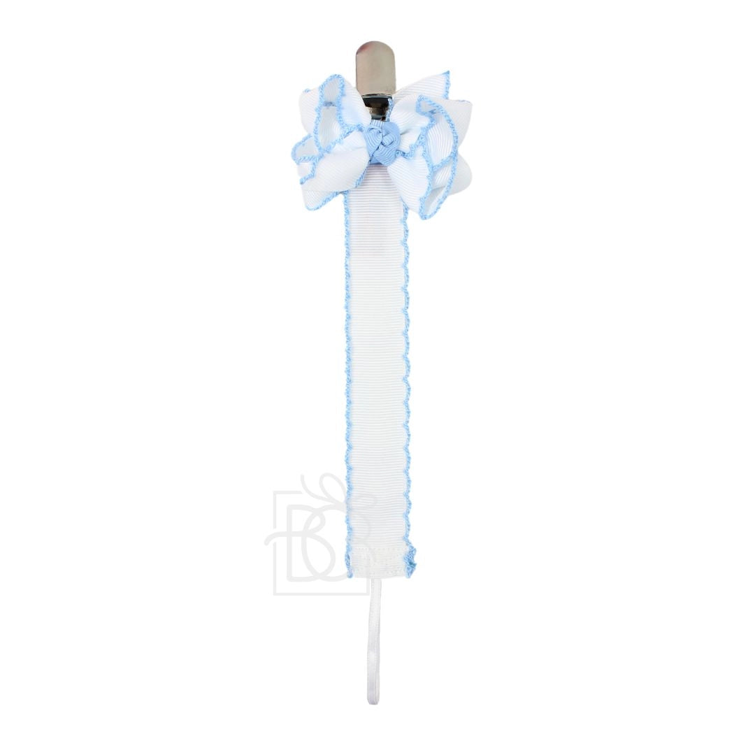 Crochet Edge Grosgrain Pacifier Clip w/ Detachable Bow