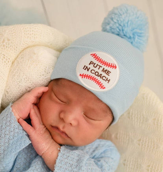 www.ilybean.com - Put Me In Coach Baby Baseball Hat Newborn Baby with Pom Pom