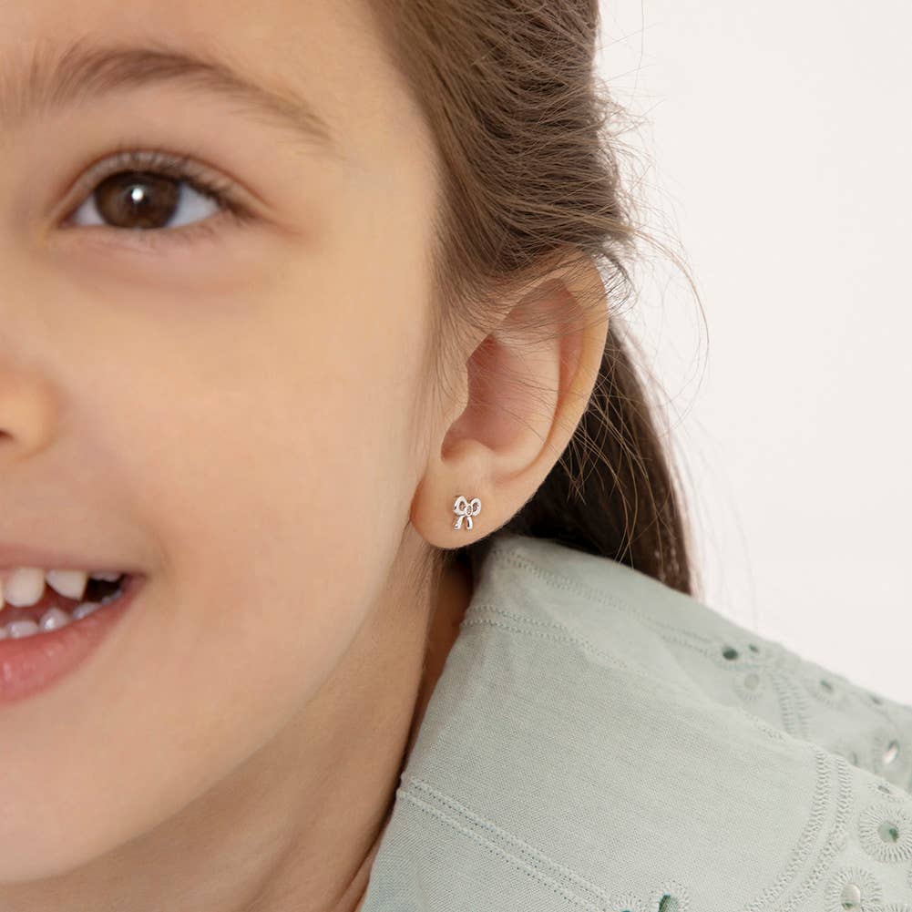 In Season Jewelry - Delicate CZ Bow Baby Toddler Kids Earrings - Sterling Silver