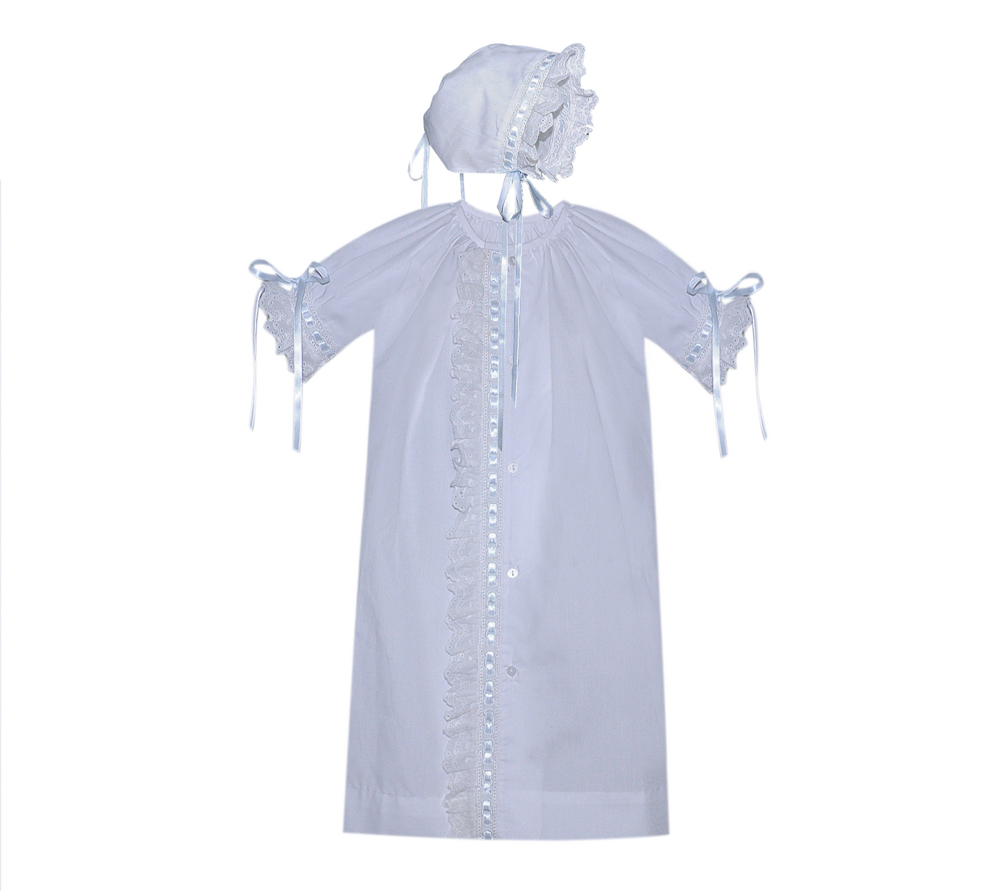 Baby Sen White Finn Daygown - Blue Eyelet Lace