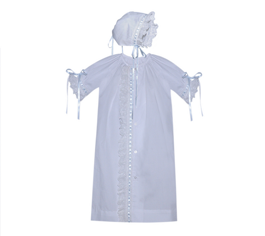 Baby Sen White Finn Daygown - Blue Eyelet Lace