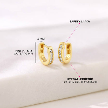 In Season Jewelry - Channel CZ 8mm Earrings Hoop - Sterling Silver Gold Plated