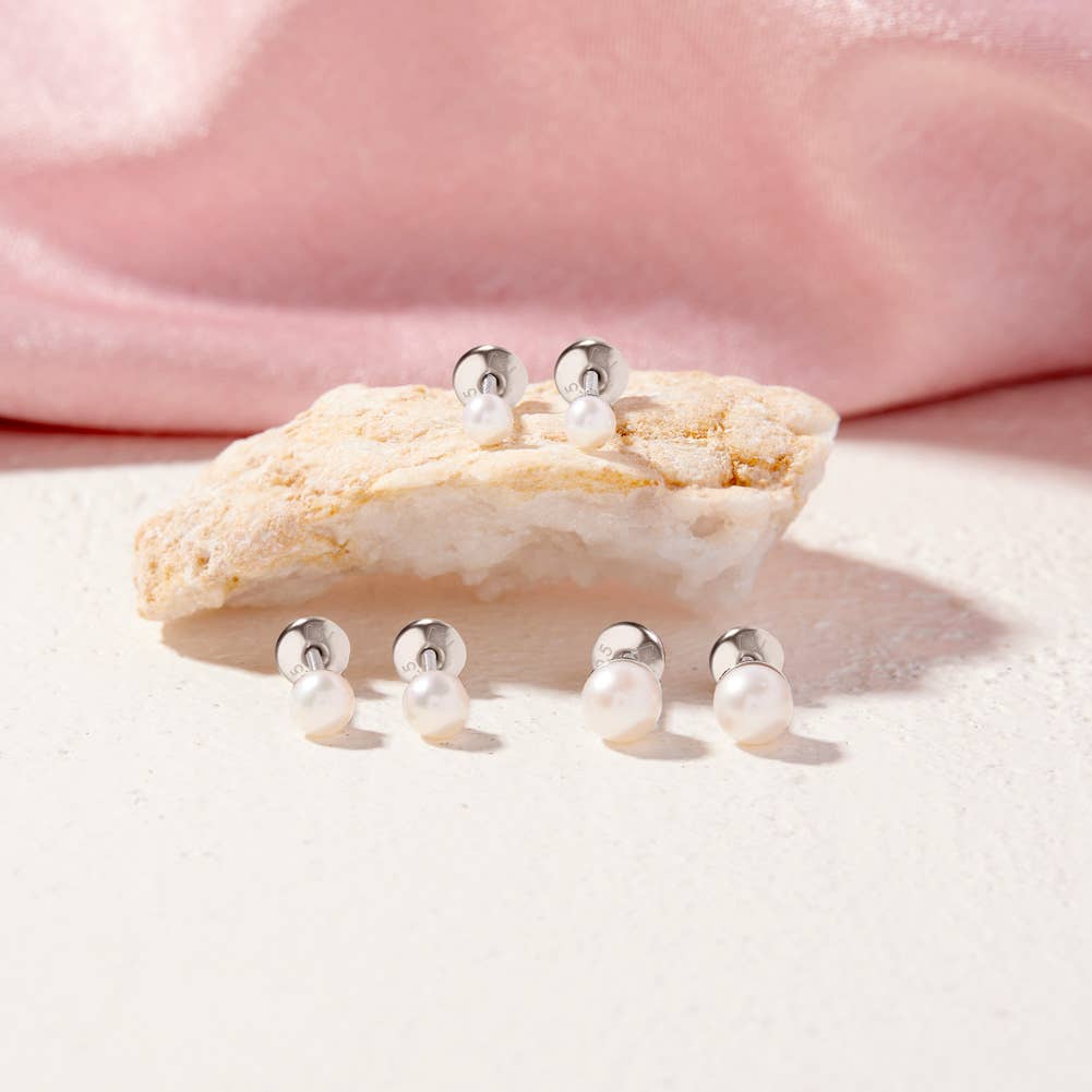 In Season Jewelry - Classic Pearl 3-5mm Toddler Kids Earrings - Sterling Silver
