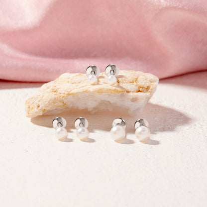 In Season Jewelry - Classic Pearl 3-5mm Toddler Kids Earrings - Sterling Silver