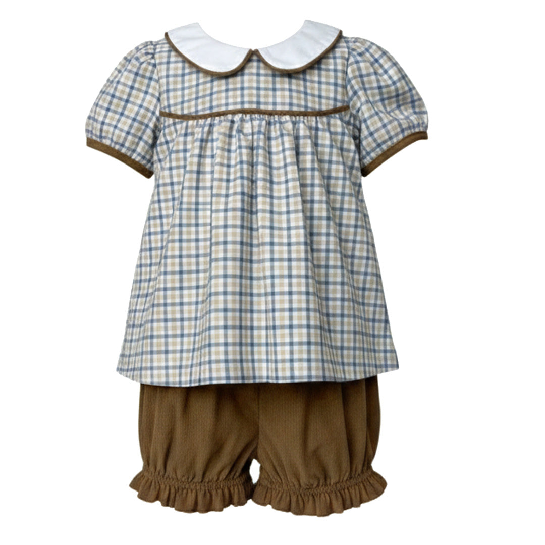 Ishtex Blue/Khaki Plaid Bloomers Set