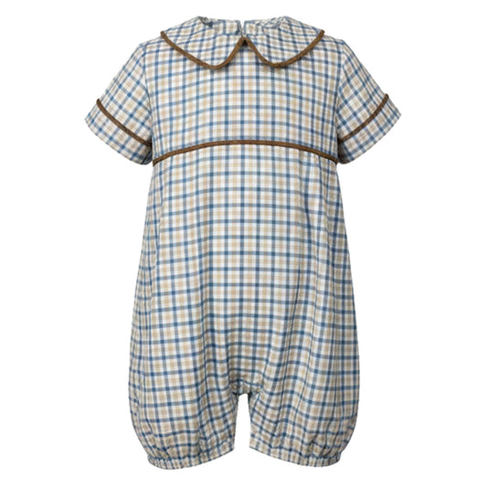 Ishtex Blue/Khaki Plaid Romper