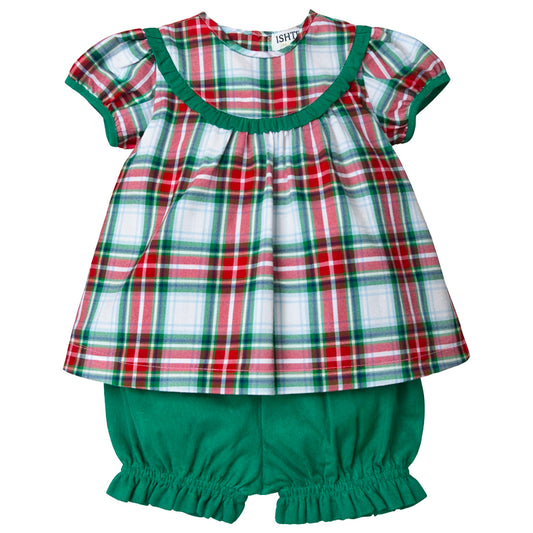 Ishtex Red/Green Plaid Bloomers Set