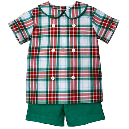 Ishtex Red/Green Plaid Shorts Set