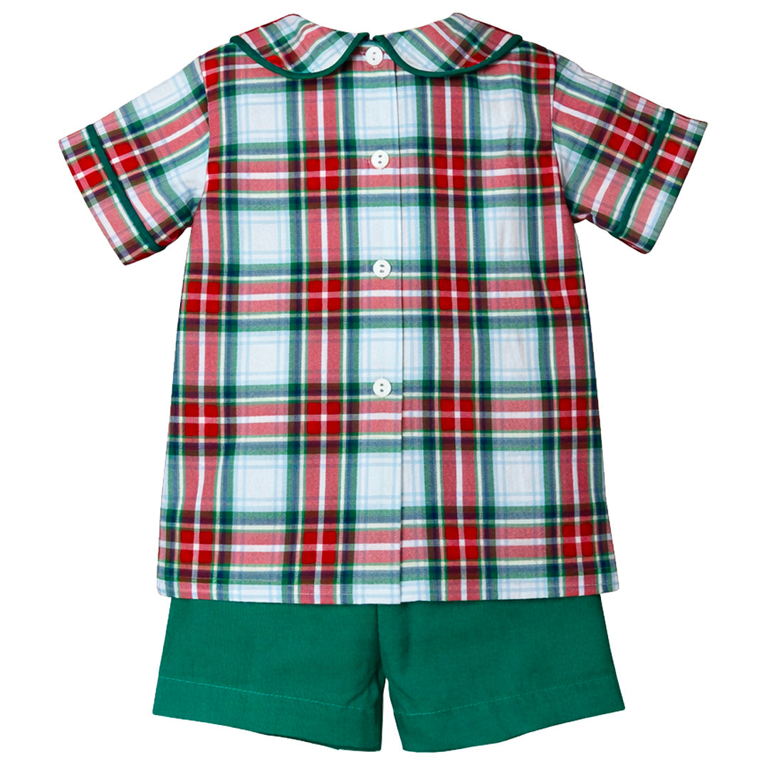Ishtex Red/Green Plaid Shorts Set