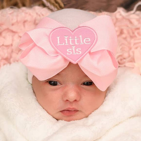 Ily Bean Pink Bow Little SIS Heart on Pink Hat for Newborn