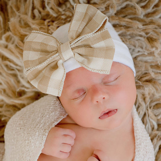 www.ilybean.com - Taupe or Black Buffalo Fall  Plaid Bow Newborn Girl Hat