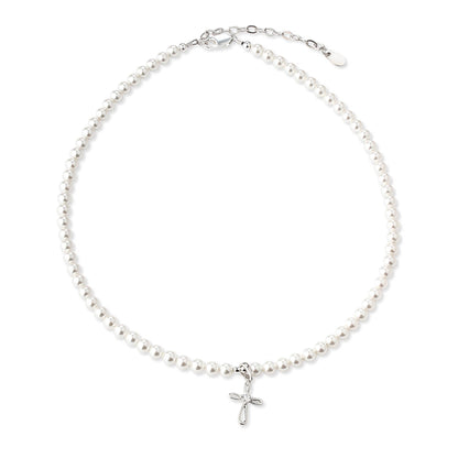 Cherished Moments - Girls Sterling First Communion Silver Pearl Cross Necklace