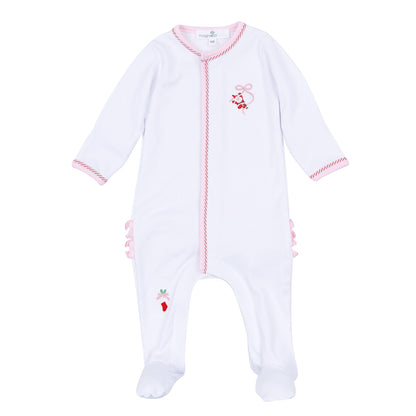 Magnolia Baby Jolly Ribbons Embroidered Ruffle Footie - Pink