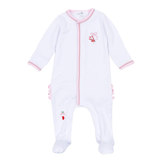 Magnolia Baby Jolly Ribbons Embroidered Ruffle Footie - Pink