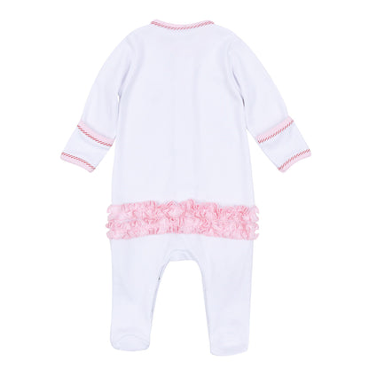 Magnolia Baby Jolly Ribbons Embroidered Ruffle Footie - Pink