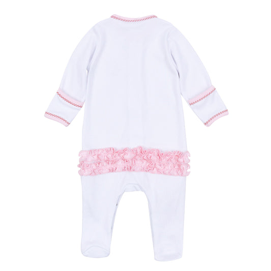 Magnolia Baby Jolly Ribbons Embroidered Ruffle Footie - Pink