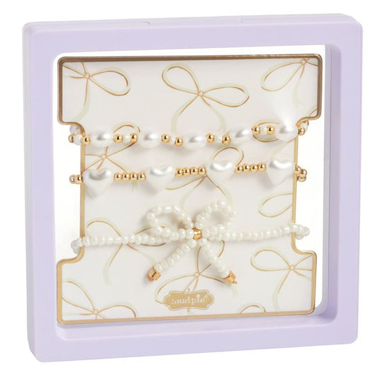 Mudpie White Bow Bracelet Set