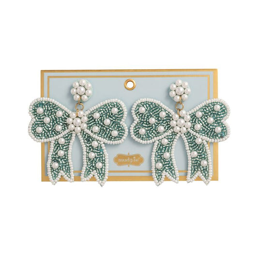 Mudpie Blue Bow Beaded Earrings