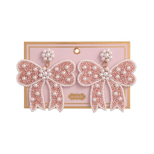 Mudpie Pink Bow Beaded Earrings