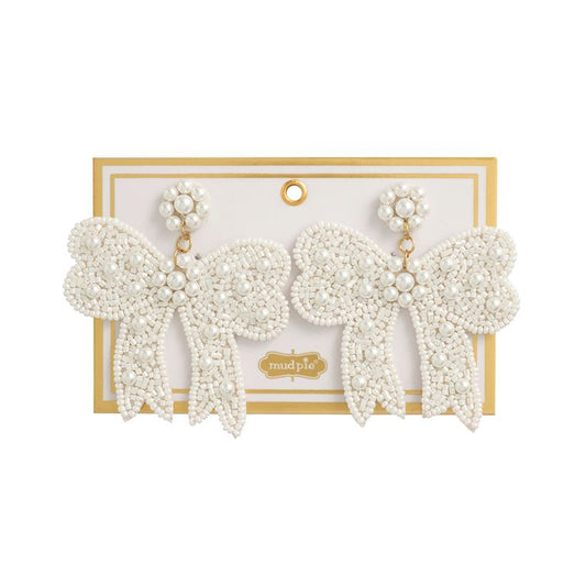 Mudpie White Bow Beaded Earrings