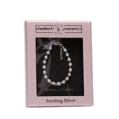 Kids Sterling Silver Pearl Baby Girl Baptism Cross Bracelet: Small 0-12m