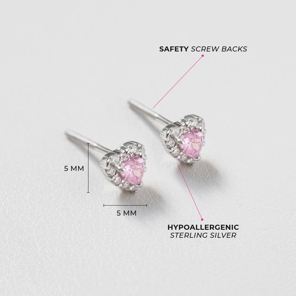 In Season Jewelry - Princess Heart CZ Baby / Toddler Earrings - Sterling Silver