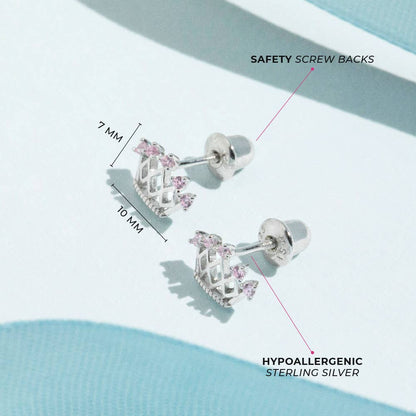 In Season Jewelry - 5 Point CZ Crown Baby / Toddler Earrings - Sterling Silver