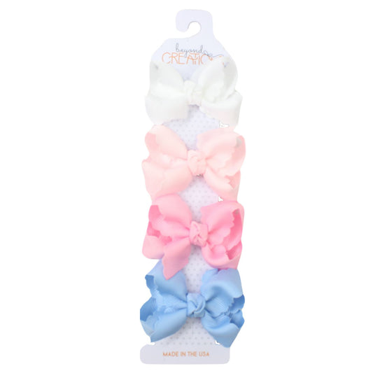 Beyond Creations 4 Pack - 3" Small Scalloped Edge Bow On Snap Clip