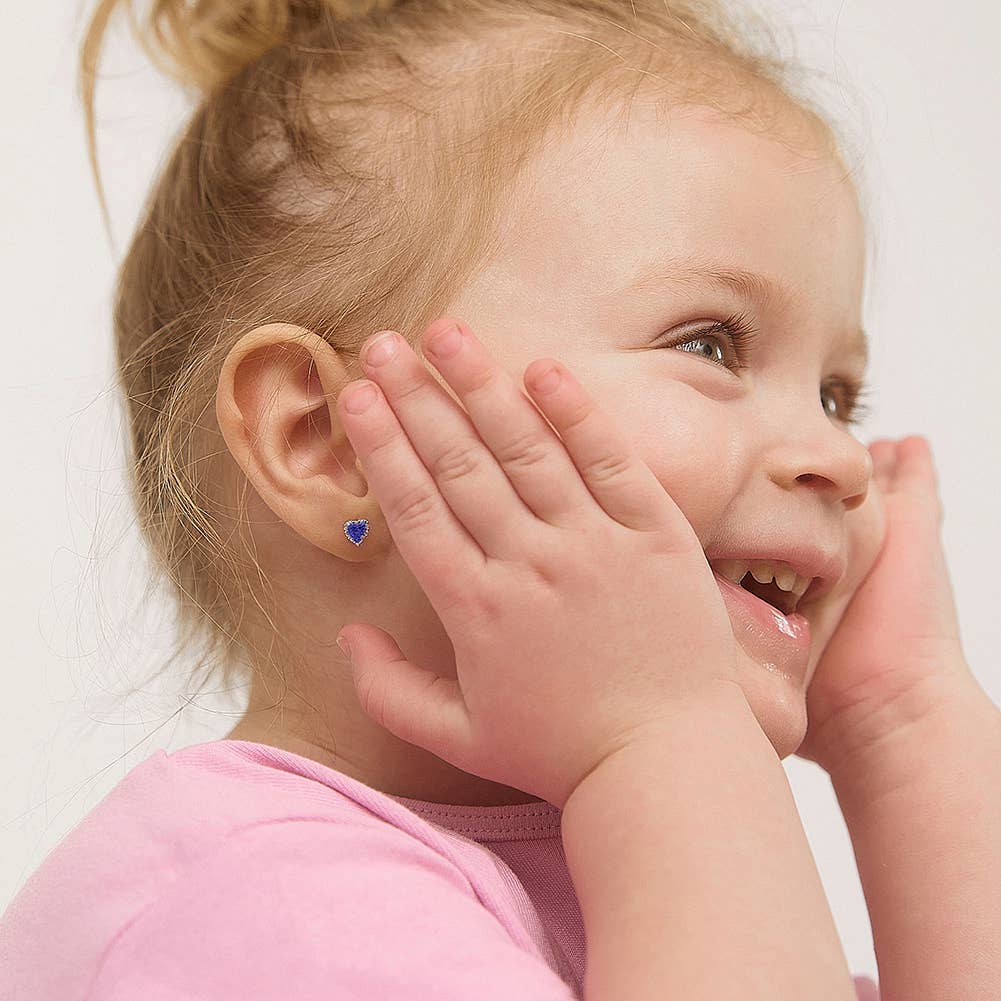In Season Jewelry - Princess Heart CZ Baby / Toddler Earrings - Sterling Silver
