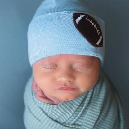 www.ilybean.com - Chenille Football Patch White or Oatmeal Newborn Boy Hat