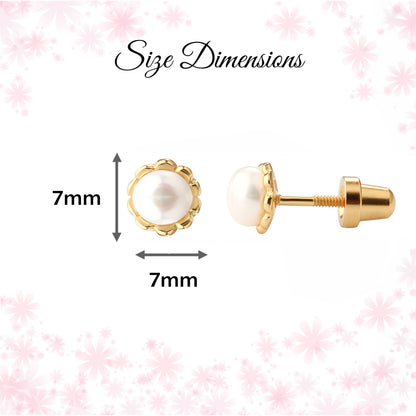 Cherished Moments - Girls 14K Gold-Plated Pearl Screw Back Earrings for Toddlers