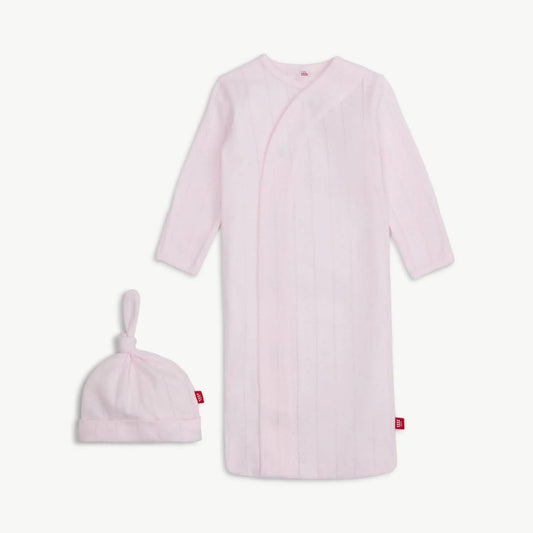 Magnetic Me Love Lines Pink Pointelle Magnetic Gown and Hat Set